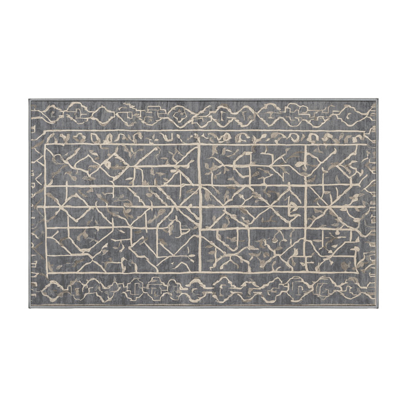 Tapis gris soyeux et moelleux, Rectangulaire 3 pi x 5 pi