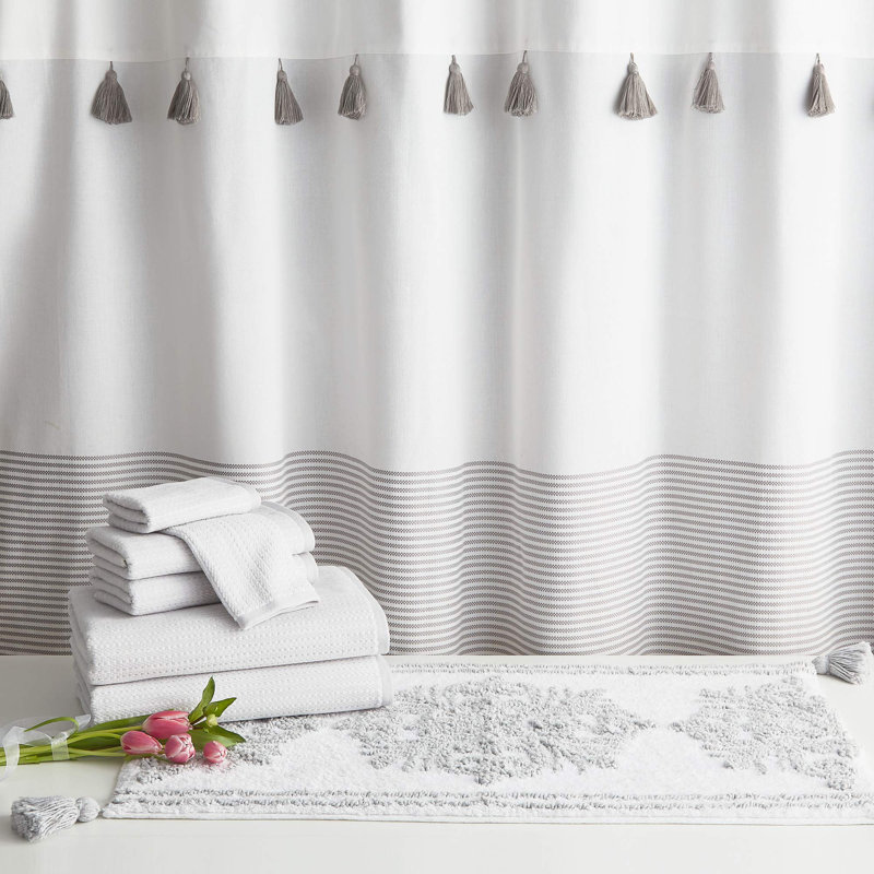 Rideau de douche rayé Boho Farmhouse Tassel