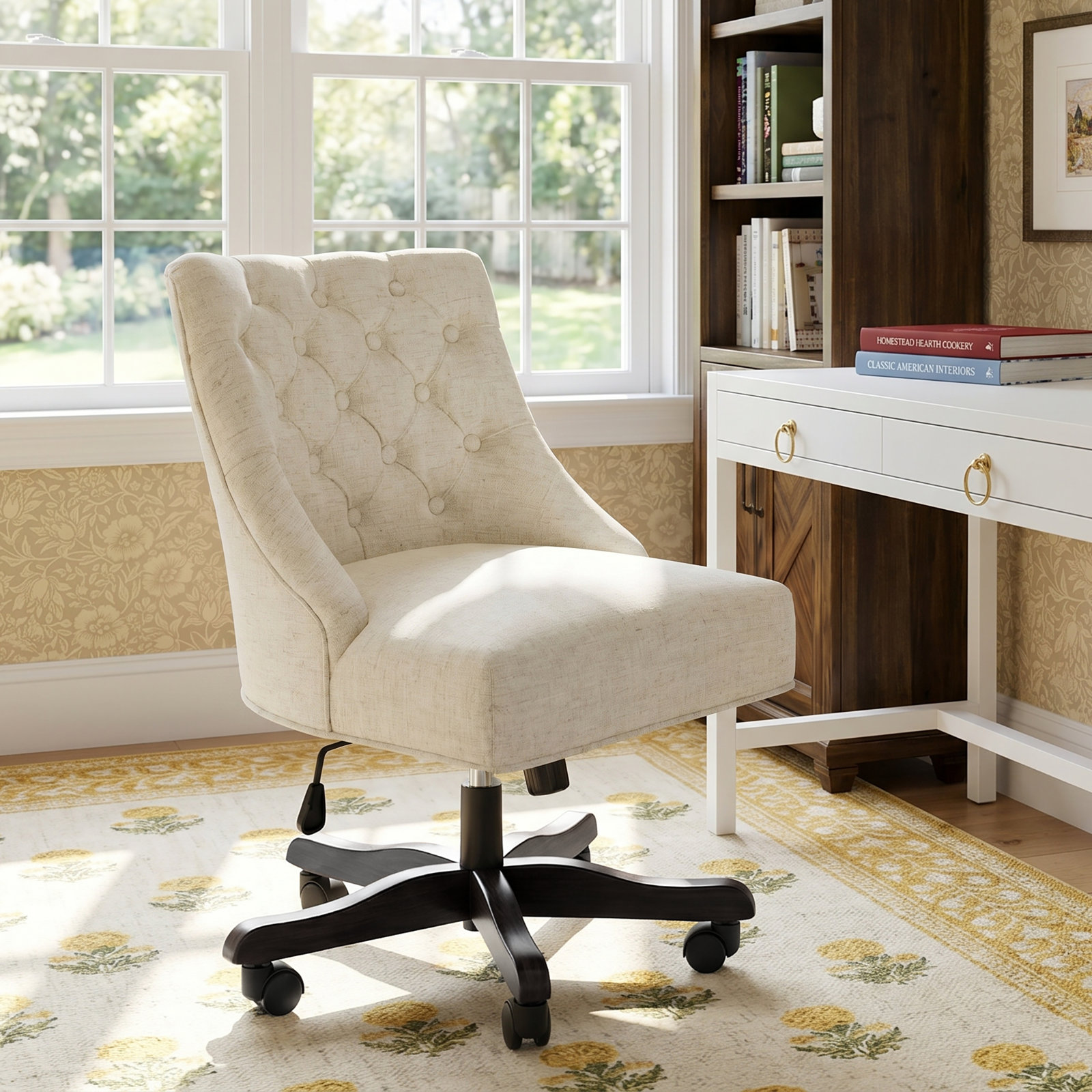 Swivel Office Chair, Navy Linen