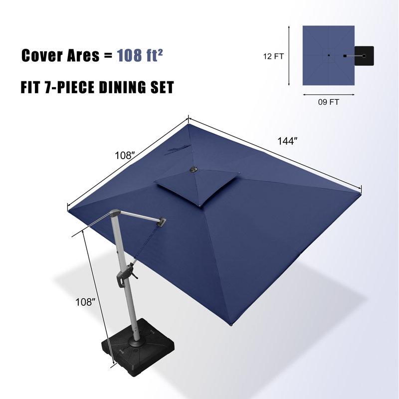 274cm X 365cm Rectangular Cantilever Parasol, Navy Blue