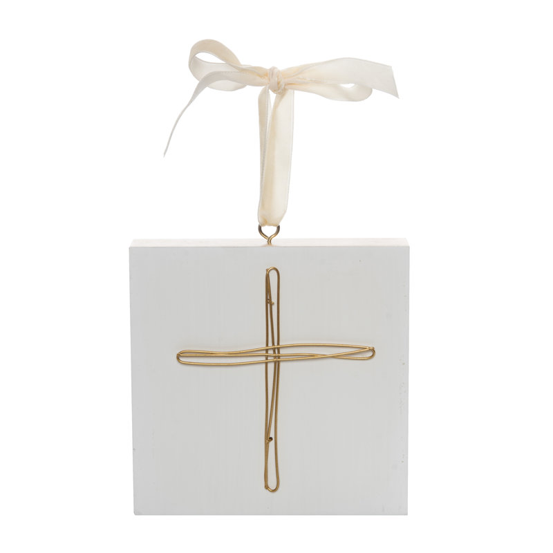  Ornement en forme de croix de Noël en bois blanc cassé 6,5 po