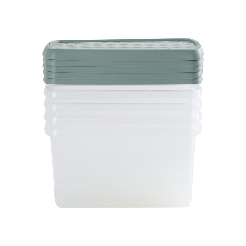 Wham Clip Rectangular Plastic Storage Boxes with Secure Clip Lock Lids Clear/Green Milieu/Stone, 14 Liters, Green