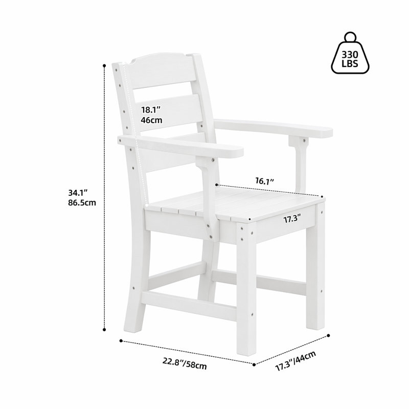 Chaises d'extérieur larges en résine toutes saisons avec accoudoirs, blanc, Blanc