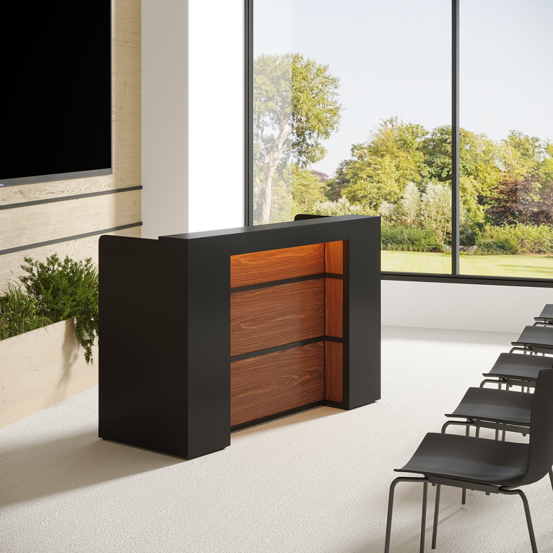 Bureau de réception rectangulaire en bois d'ingénierie, Brun / noir