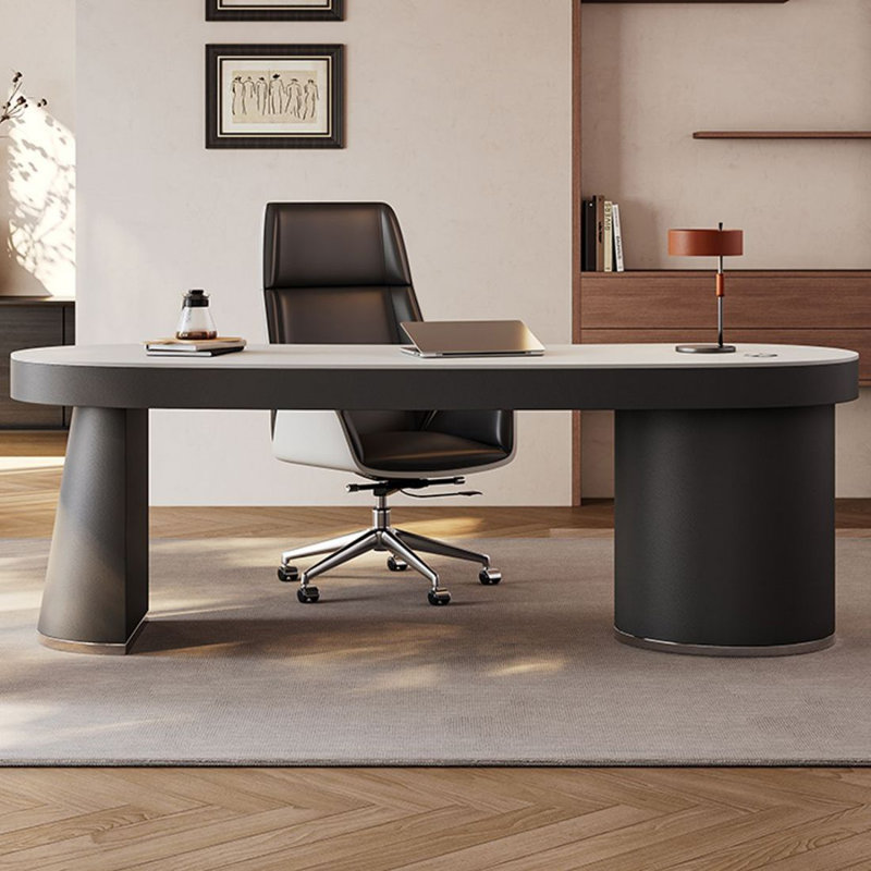 Bureau de direction blanc en pierre courbée avec tiroirs, 30,71 po H * 70,87 po L * 31,5 po P, Gauche