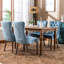 Chaise en velours bleu pour salle à manger avec garniture en métal, revêtement de luxe Sw2001lb et structure solide-477917545