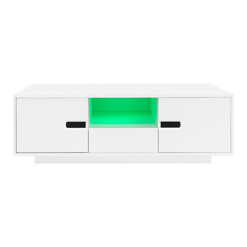 Table basse rectangulaire, table d'appoint avec espace de rangement, table centrale avec 16 lumières DEL de couleur pour le salon