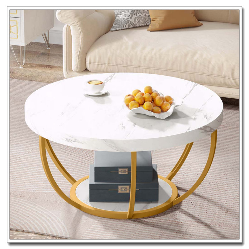 Table basse moderne à deux niveaux avec motif en faux marbre