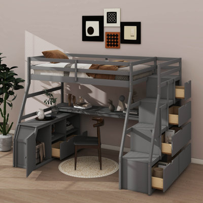 Lit mezzanine simple avec bureau Lit mezzanine simple en bois avec tablettes et tiroirs inclus