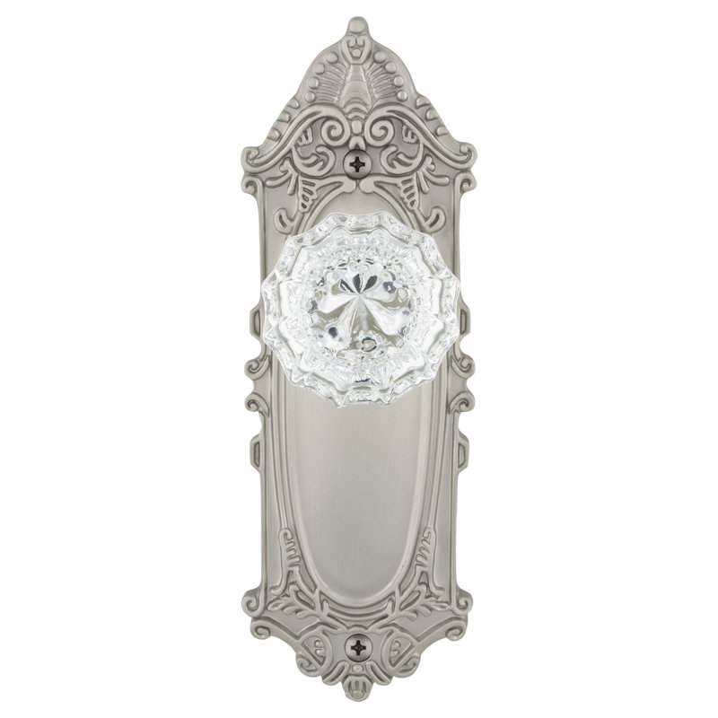 Victorian Plate with Crystal Door Knob, Satin Nickel, 2-3/8"