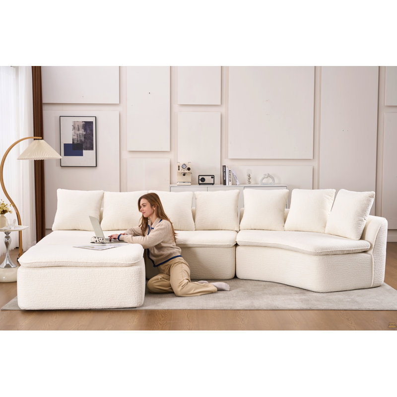 Canapé modulaire à compression en U 133 po, Blanc lait