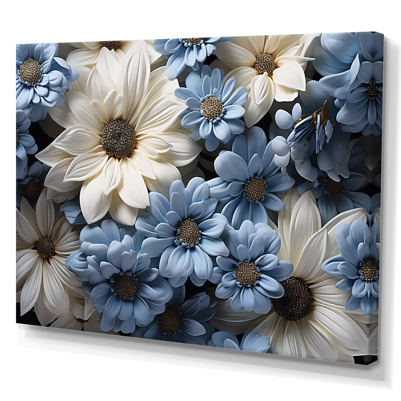 Marguerite blanche et bleue Innocence sur toile, Toile tendue, H 16 po x l 32 po