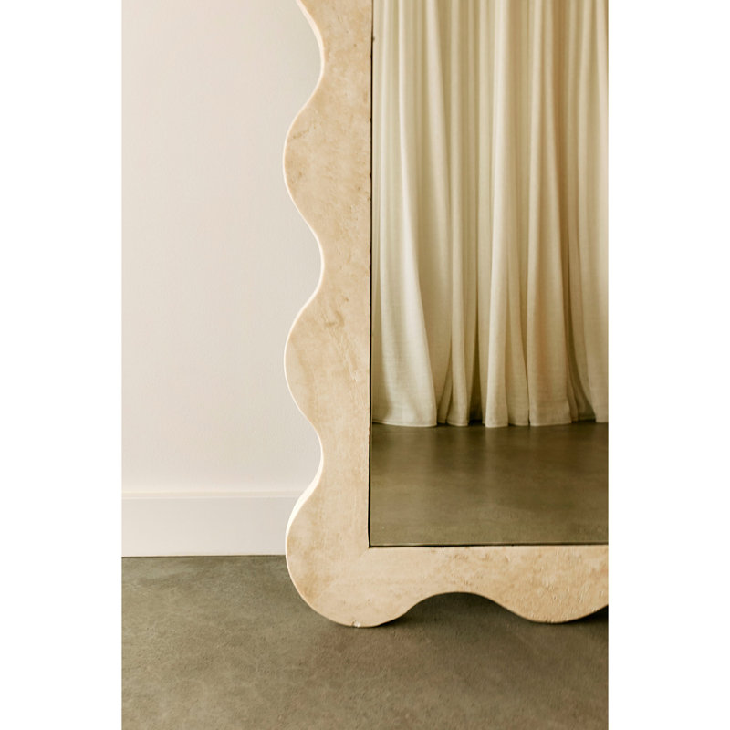 Deniz 35 in. x 79 in. Natural Stone Marble Scallop Framed Mirror