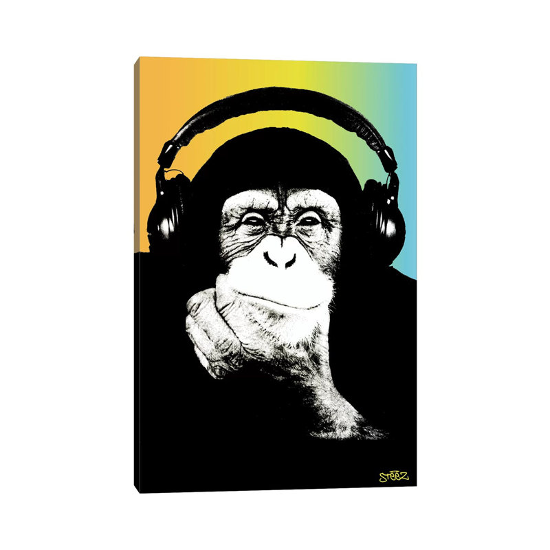 Monkey Headphones Rasta III by Steez - Wrapped Canvas Print, 20.32 cm H x 30.48 cm W