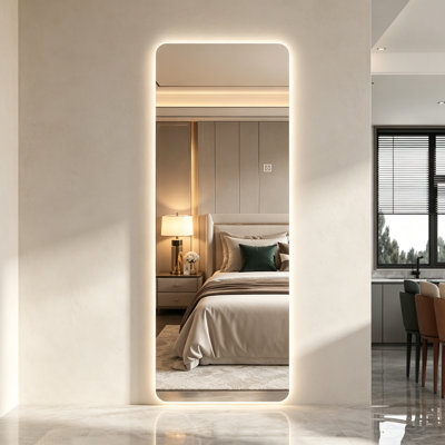 Miroir mural pleine longueur à DEL, miroir rectangulaire rétroéclairé de 63 po x 24 po avec 3 températures de couleur, gradation continue, fonction de mémoire, support incassable, certifié UL