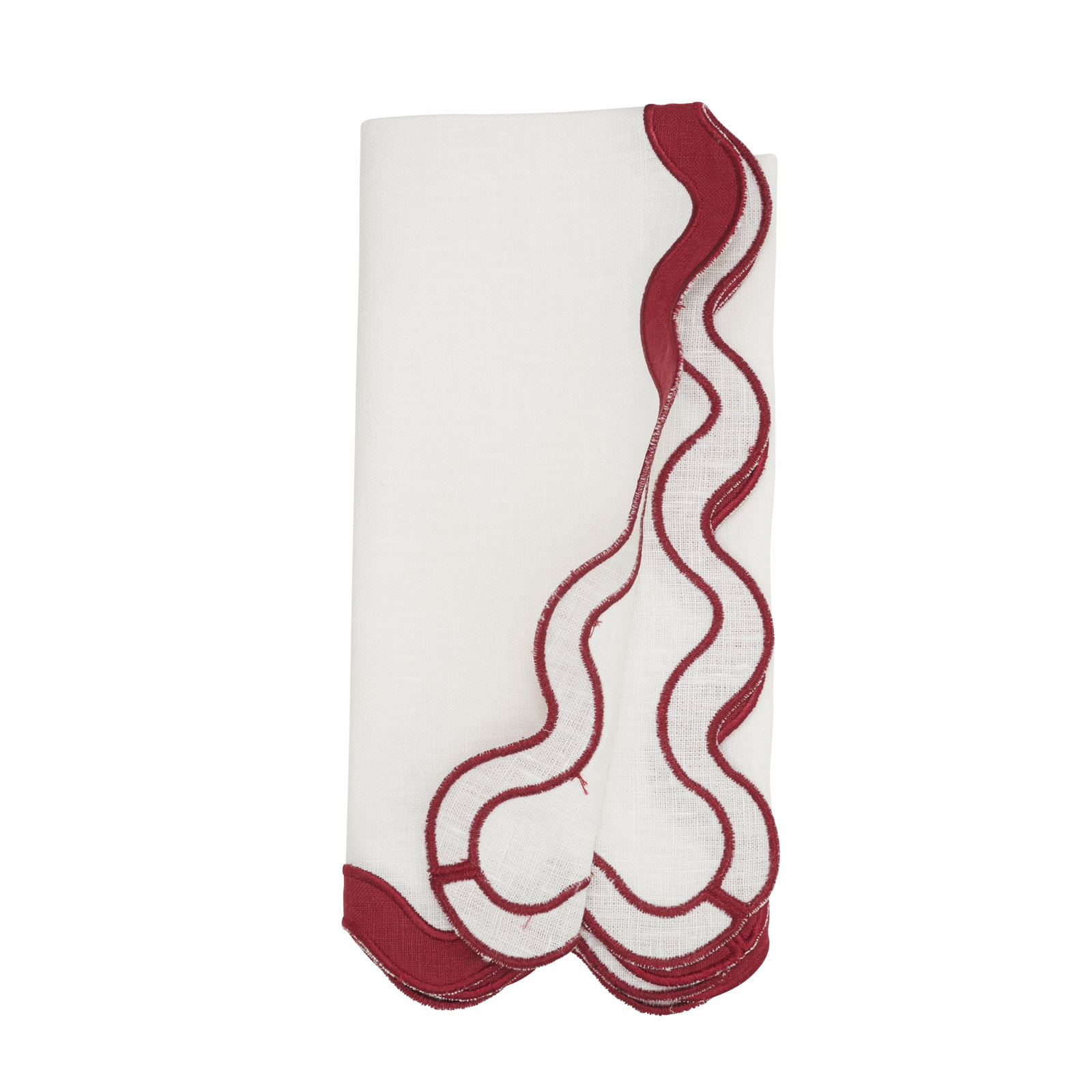 100% Linen Scalloped Napkin, Red