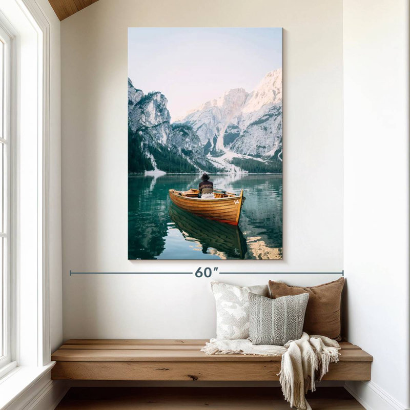 Homme ramant sur un lac, H 51 po x l 34 po
