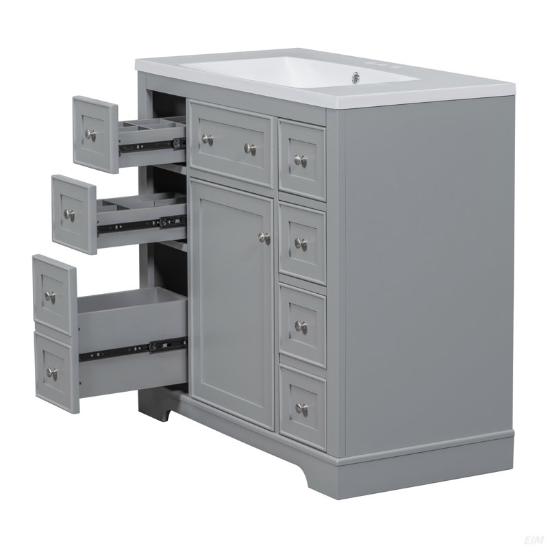 Ensemble de meuble-lavabo 36 po avec lavabo, une armoire et six tiroirs, Gris