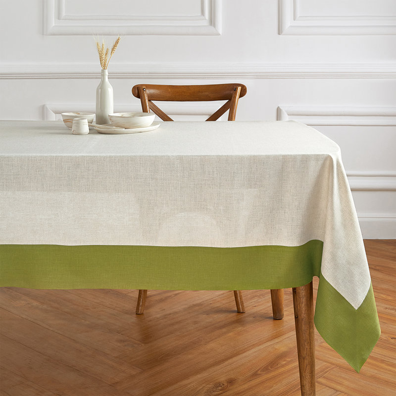 Contempo - 100% Pure Linen Tablecloth, 90" x 60", Avocado/Natural