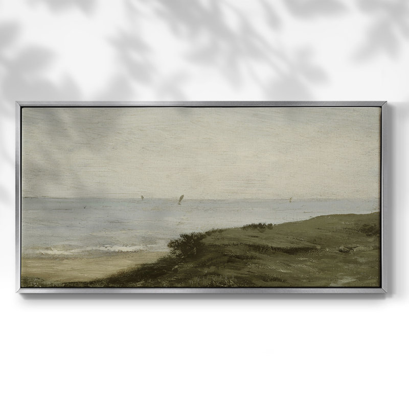 Série paysage - DCCDXI - Toile tendue avec châssis tendue, prête à être accrochée, H 17 po x l 33 po, Argent argent