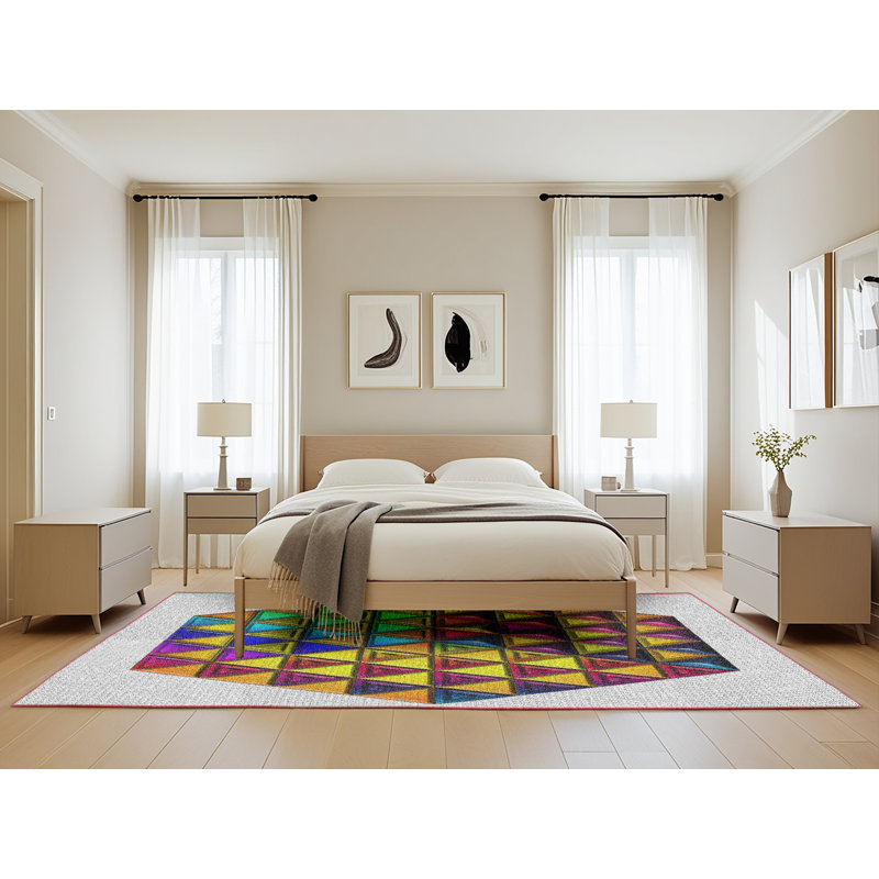 Tapis vert/orange/rose à motifs, Rectangle 5 pi x 8 pi
