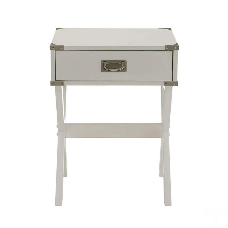 Table d'appoint avec coins en métal, Blanc