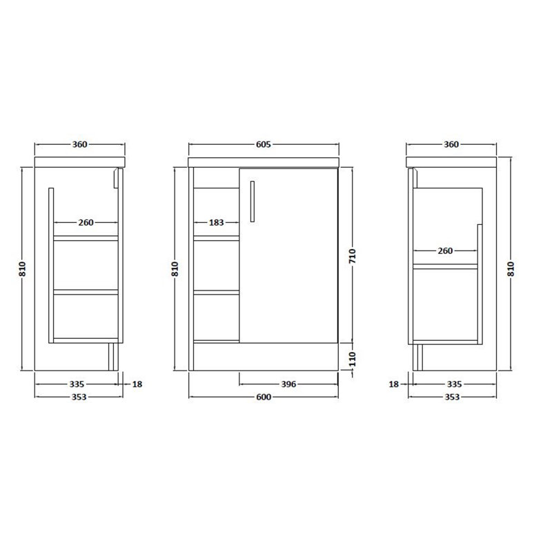 605mm Single Bathroom Vanity with Integrated Solid Surface Basin