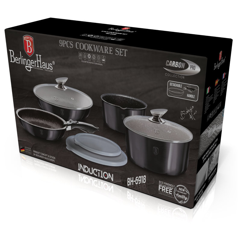 9 - Piece Aluminum Cookware Set, Black Carbon Pro