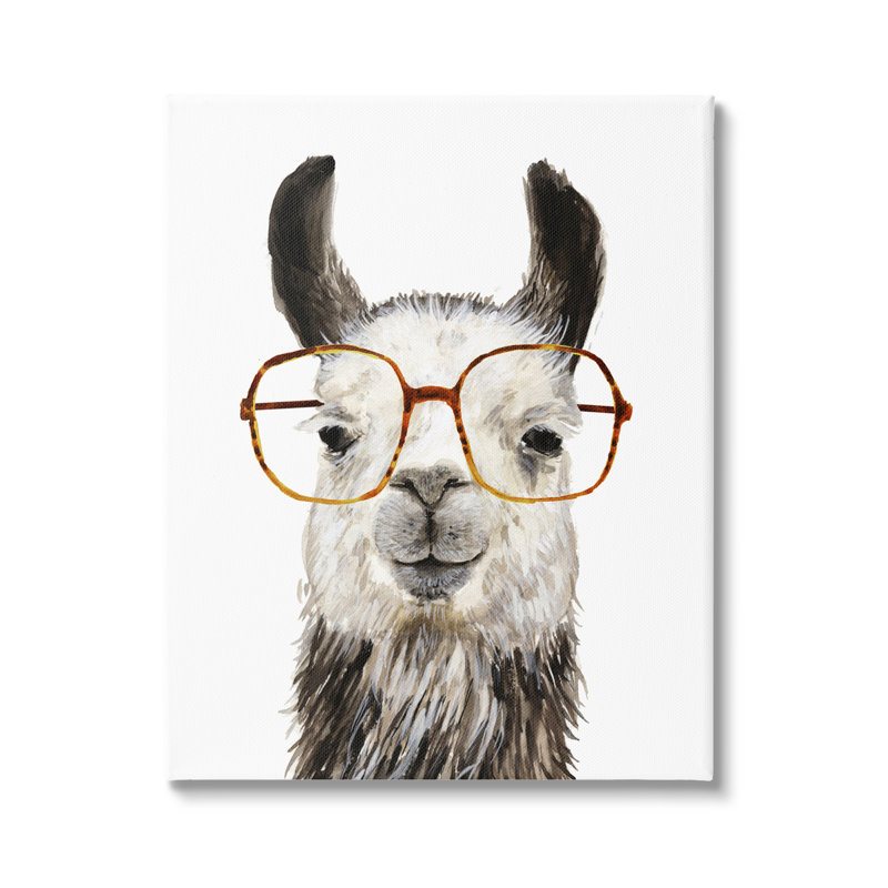 «Au-573-Canvas, lama, ferme, lunettes, sur toile par Victoria Borges», impression, H 30 po x l 24 po x P 1,5 po