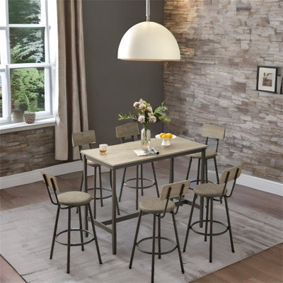 Pub High Dining Table 5 Piece Set, Industrial Style Pub Table, 4 Pu Leather Bar Chairs -  17 Stories, 7CCD7F9C2FE04FD9A4B1B0CEE8245225