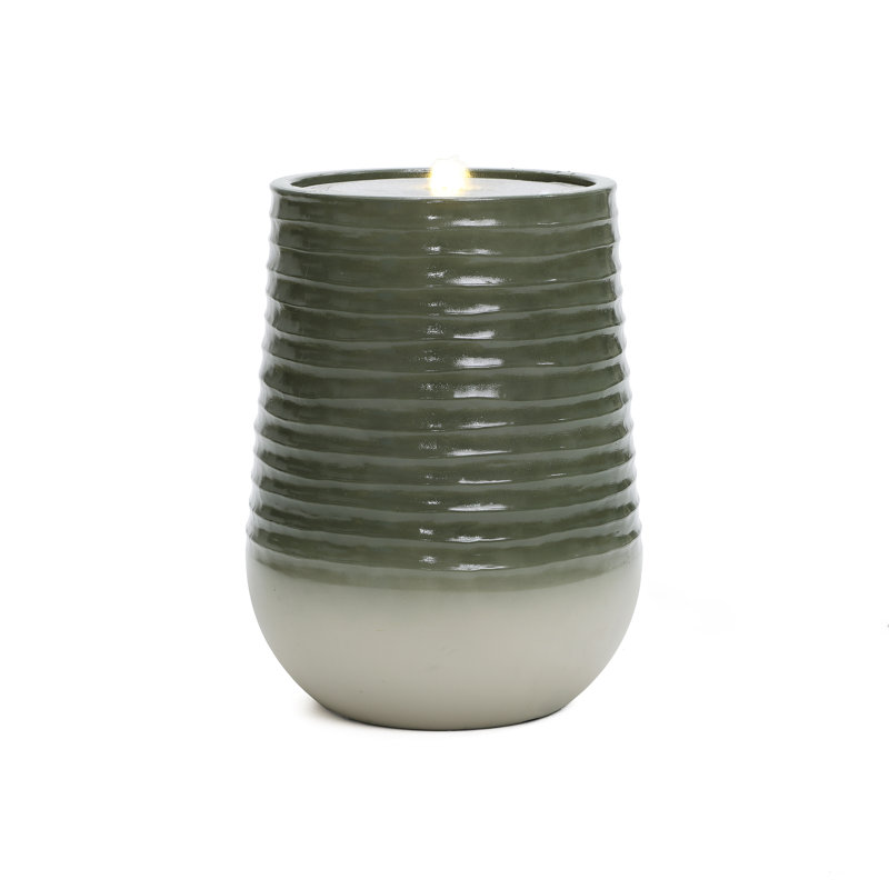 Emerald Ribbed Top with Ivory Bottom Tall Resin Fountain with Lights, 27.56" H x 20.87" W x 20.87" D