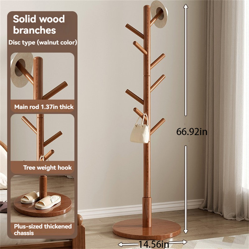 Classic Solid Wood Clothes And Hat Stand, Brown