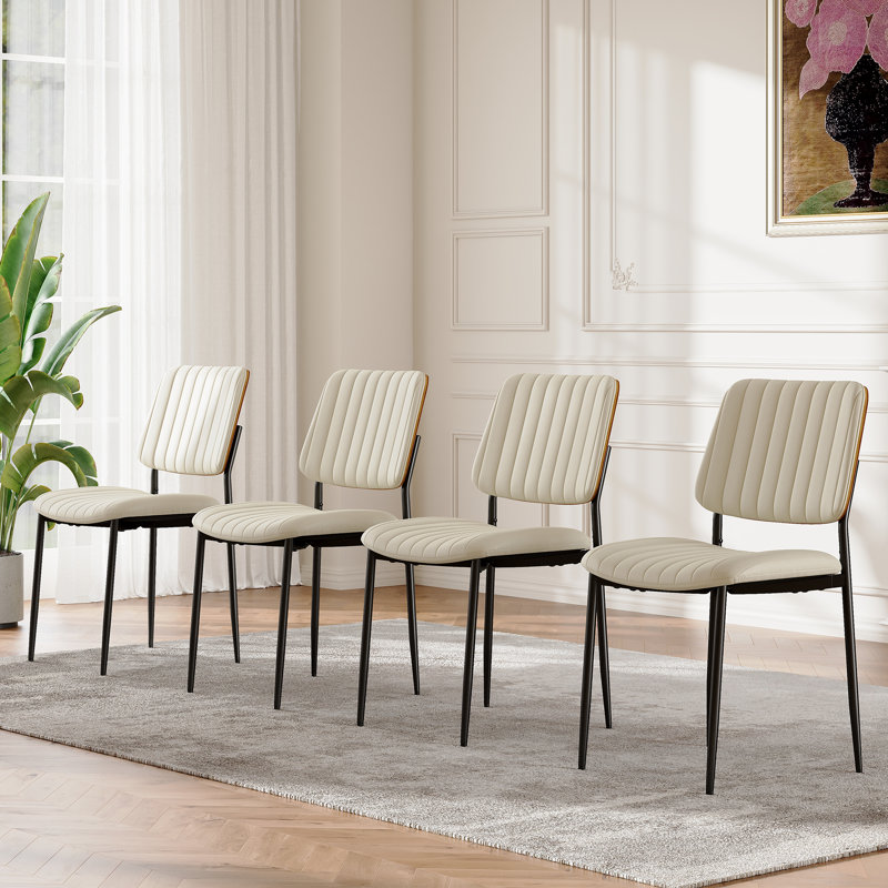 4 - Person Round Dining Table Set With Hidden Storage & 4 Upholstered Chairs, Black, White