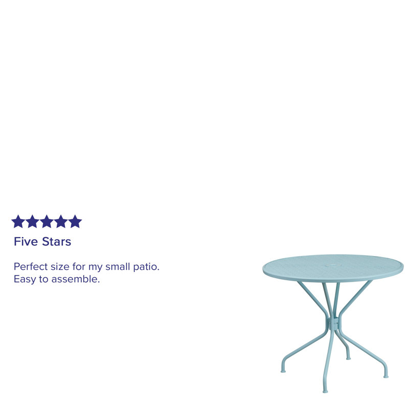 Chanea 35.25" Round Indoor-Outdoor Steel Patio Table-Umbrella Hole-Restaurant Seating, Sky Blue