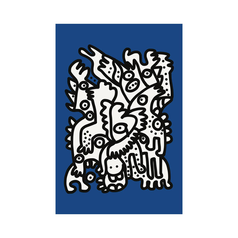 Blue Navy Graffiti Creatures Are Happy by Emmanuel Signorino - Wrapped Canvas Print, 66.04 cm H x 45.72 cm W x 3.175 cm D