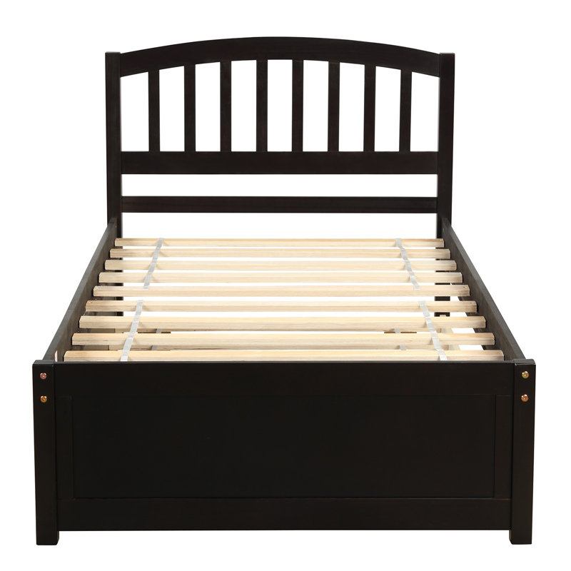Structure de lit simple en bois avec lit gigogne et espresso, Espresso