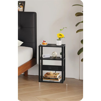 3-Tier Narrow Side Table With Charging Station – Space-Saving Slim Nightstand For Small Spaces