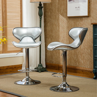 Upholstered , Silver, Base, Faux Leather Seat With Cushion, 34"-42.5" Adjustable Height, 17.75"W X 21.25"D, 360 Degree Swivel, 2 Swivel Pair, Silver - Foam-Injected For Optimal Comfort, Of 2