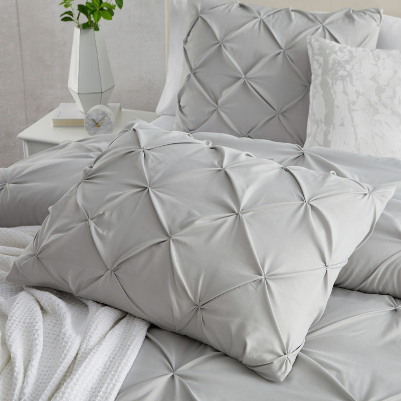 Housse de couette avec insert Pinch Pleat, Couette pour grand lit + 3 pièces supplémentaire, Gris argenté