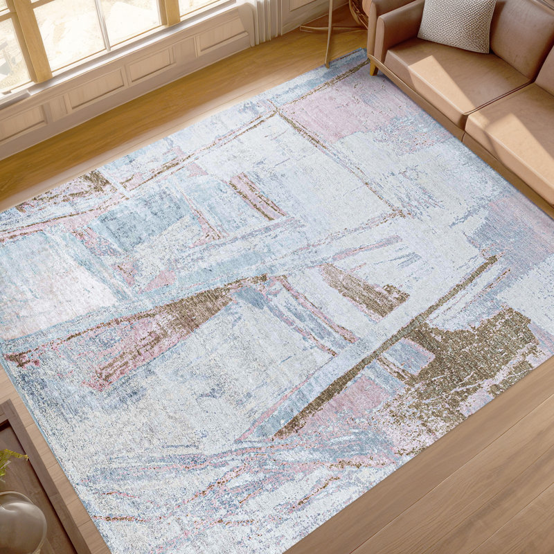 Hand Knotted Abstract Area Rug in Gray/Pink/Brown, Rectangle 9' x 12'