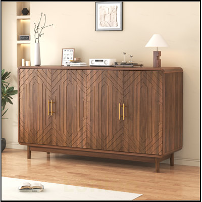 Carved 4 Door Sideboard with Adjustable Shelves, Multifunctional Storage Cabinet for Various Home Settings