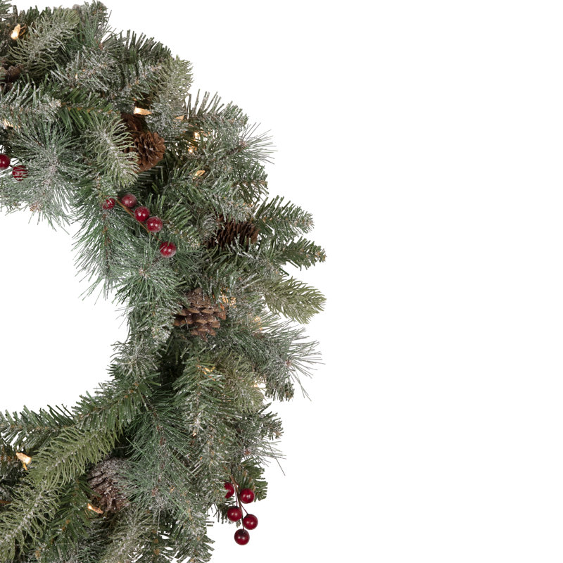 Couronne de Noël artificielle pré-éclairée en pin de Waterloo avec lumières claires de 24 pouces