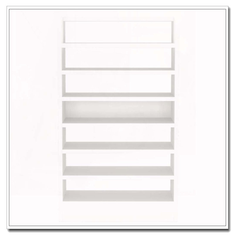 Range-chaussures blanc de 25,59 po de largeur, grande étagère à chaussures à 8 niveaux, armoire à chaussures en bois