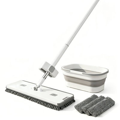 AORAN Mop and Bucket Set, Hands-Free Flat Floor Mop with 3 Washable Microfiber Pads, Wet and Dry Use, Ideal for Home and Commercial Floor Cleaning
