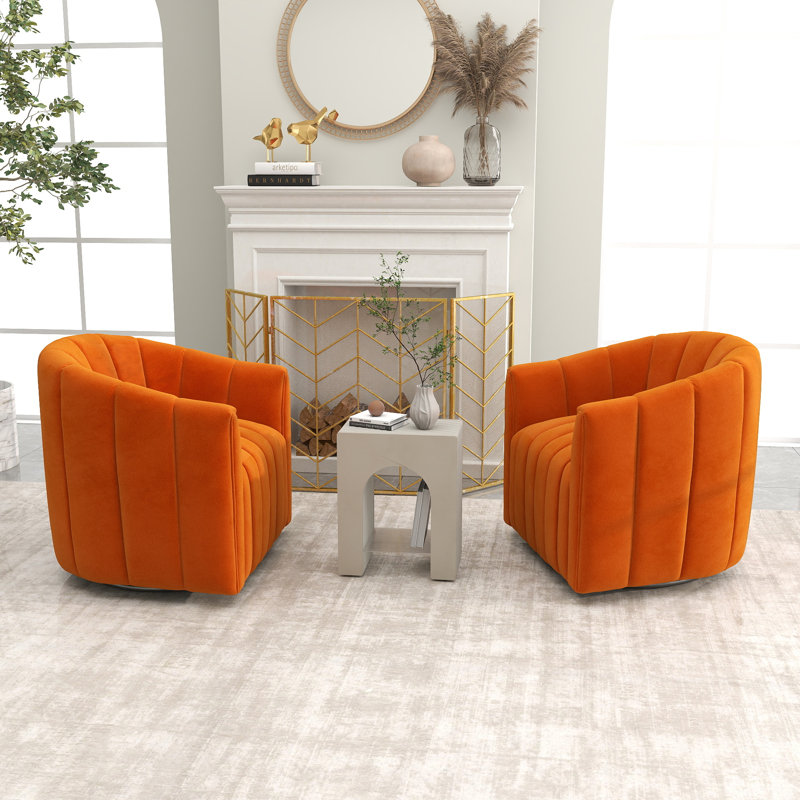 Annelotte Velvet Swivel Barrel Chair, Orange