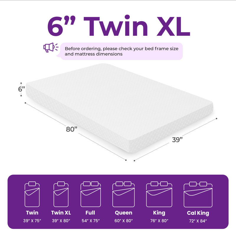 6" Medium Memory Foam Mattress, Twin XL