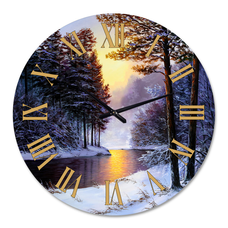 Reflet du soleil chaud sur la rivière Forest I - horloge murale, Grand