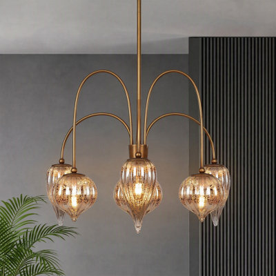 6-light Chandelier with Mercury Glass Shades