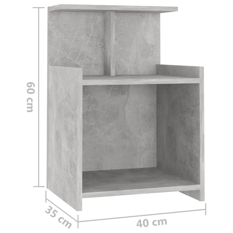 Averlee Bed Cabinet 40x35x60 cm Engineered Wood, Concrete Grey, 2