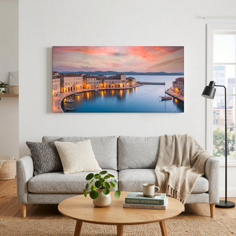 Ensemble de 1 tableau sur toile Sunset Harbor, 32“W x 16”H, Toile tendue